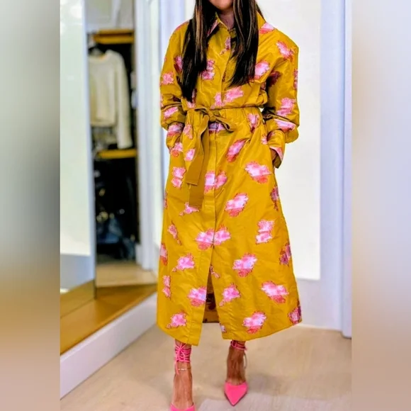 Patou Gold Satin Jacquard Embroidered Midi Shirt Dress – NWT Size 4, MSRP $1750 - Picture 6 of 16